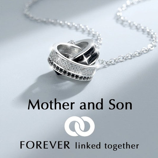 Mother & Son Forever Linked Together-Interlocking Round Necklace,S925 Sterling Silver
