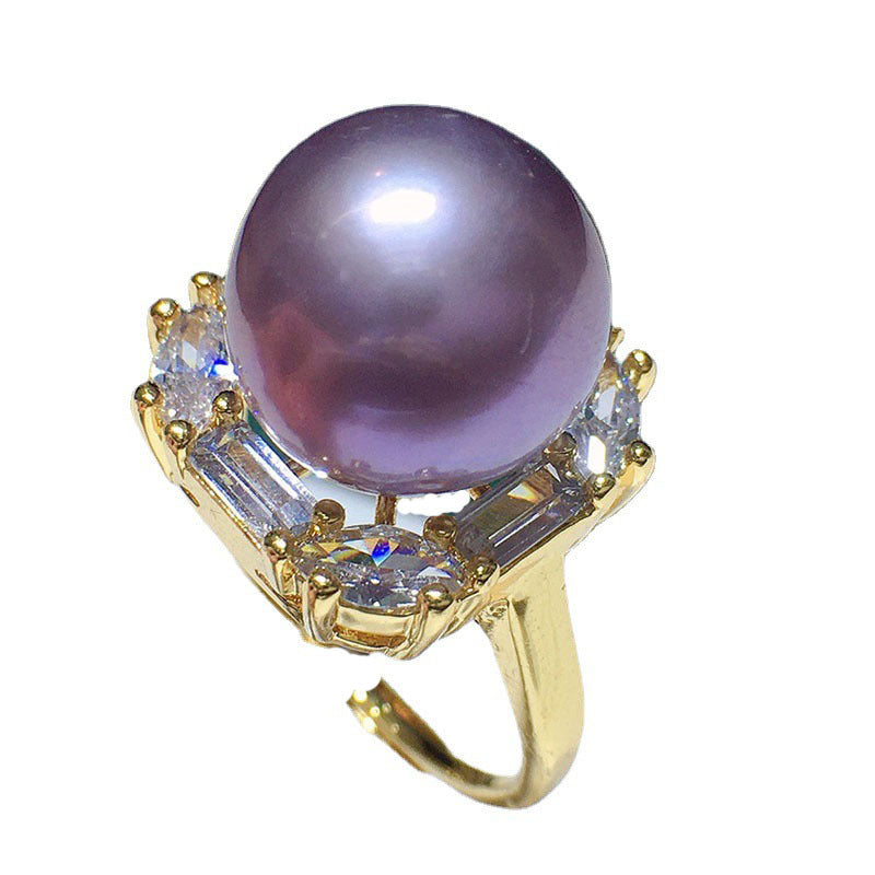Natural freshwater pearl ring female purple 12--13mm