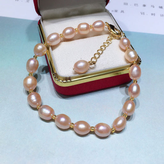 Natural fresh water pearl bracelet pink 7-8mm