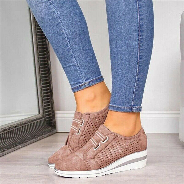 Womens Casual Wedge Heel Slip On Comfy Sneakers