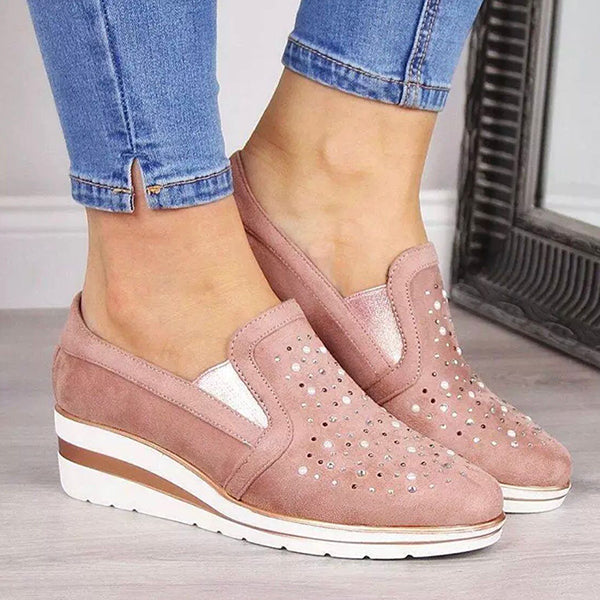 LAST DAY 70% OFF-Women's Casual Bling Crystal Platform Wedges Orthopedic Sneakers