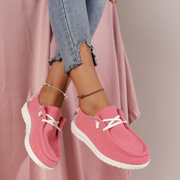 Women Lace Up Design  Casual Corduroy Sneakers