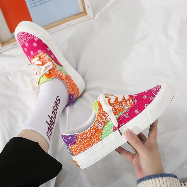 Women Casual Canvas Patchwork Low Top Sneakers