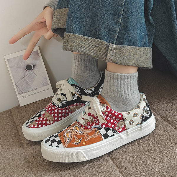 Women Casual Canvas Patchwork Low Top Sneakers