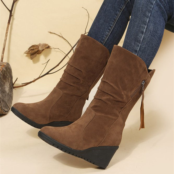 Plus Size Casual Side Zip Faux Suede Wedge Boots