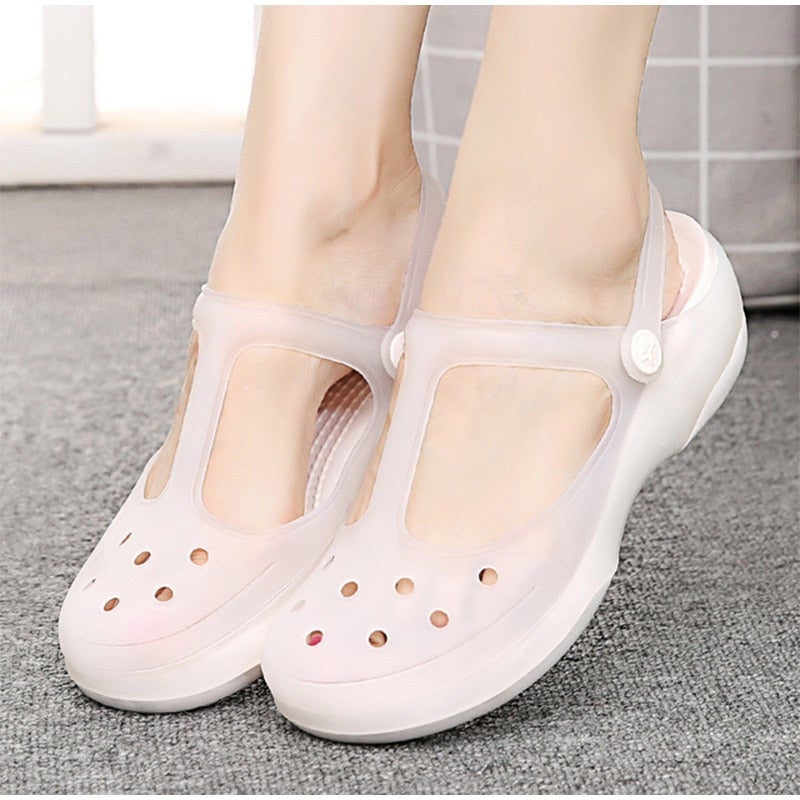 Summer Women Sandals Jelly Flat Shoes Waterproof Female Ankle Buckle Slippers Soft Light Slides Comfortable Beach Shoes