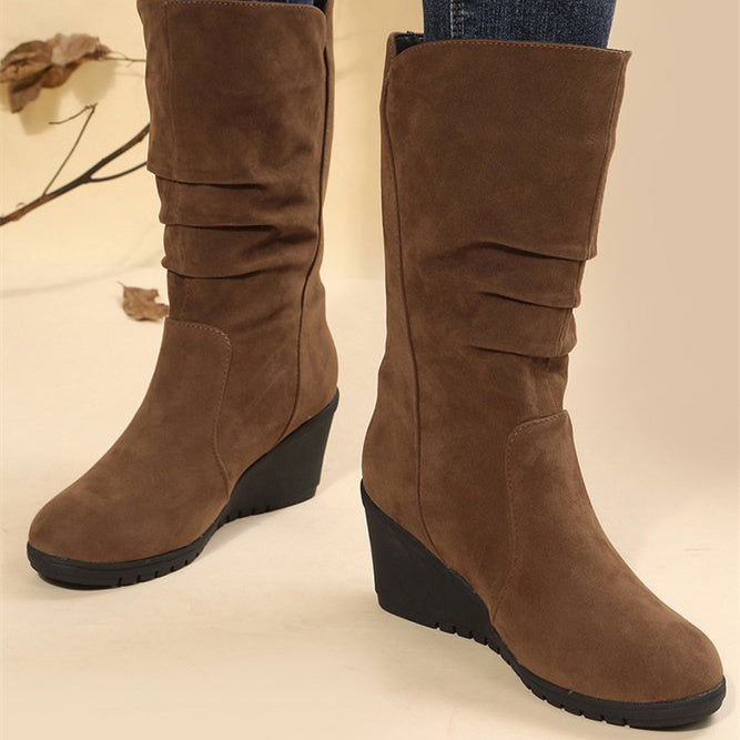 Plus Size Casual Side Zip Faux Suede Wedge Boots