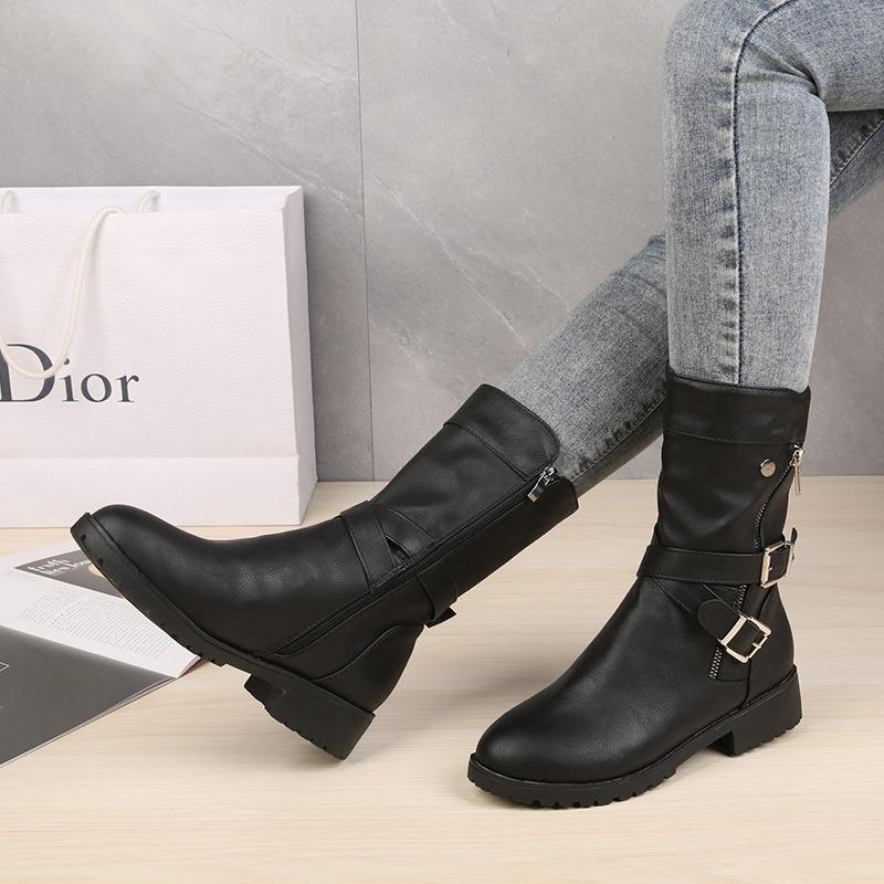 Women Round Toe Mid-Heel Martin Boots