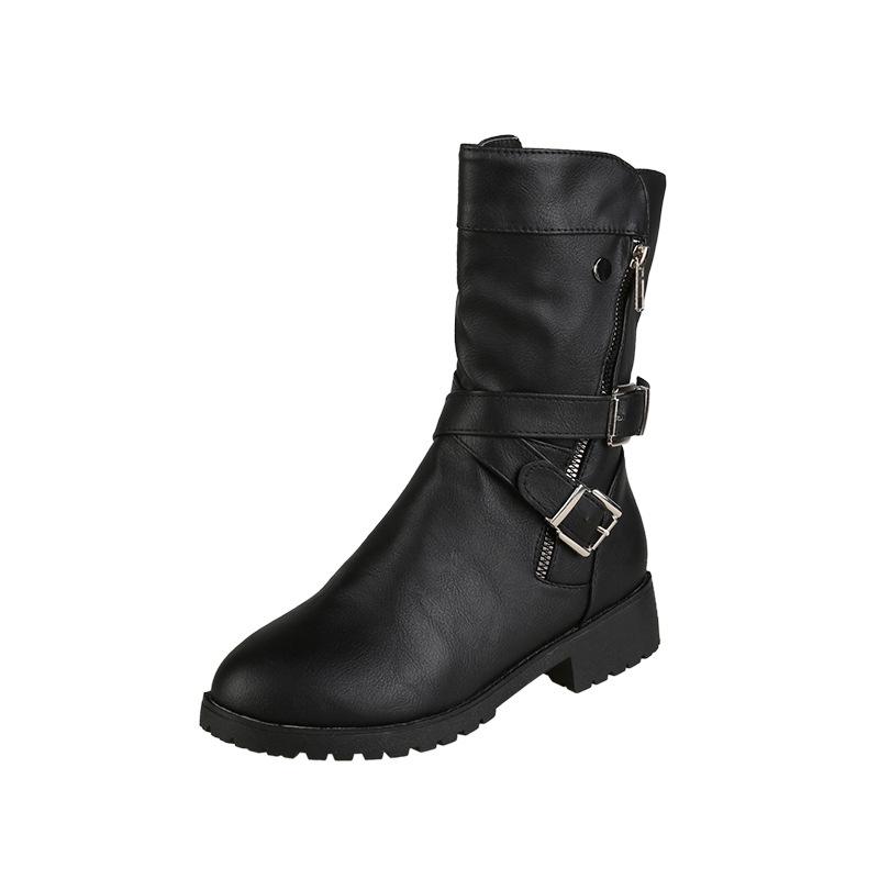 Women Round Toe Mid-Heel Martin Boots