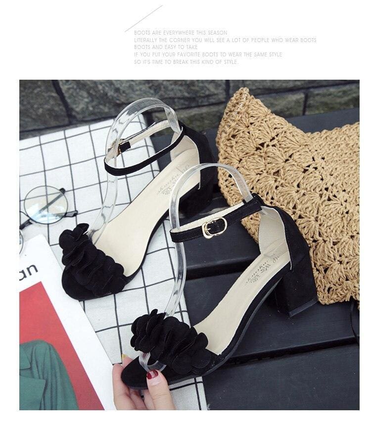 Woman Flock Gladiator Sandals Flower Sandals Square heel Women Sandals