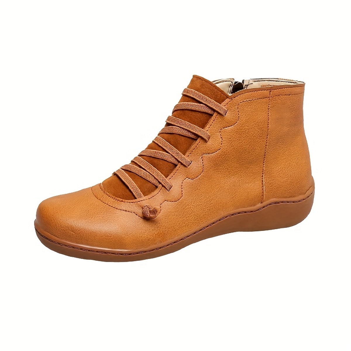 T-Space Women's Casual Flat Retro Lace-up Boots Side Zipper Round Toe Shoe Boots