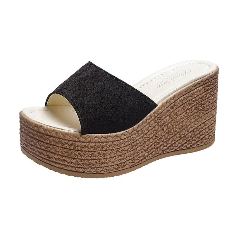 Women's Sandals Wedge Sandals Espadrilles Platform Sandals Platform Wedge Heel Round Toe PU Solid Colored Black Rosy Pink Green