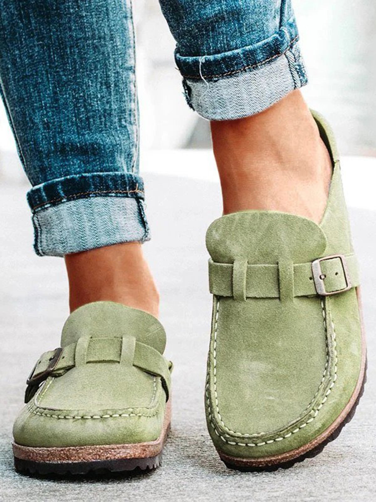 Women Casual Comfy Leather Slip On Sandals