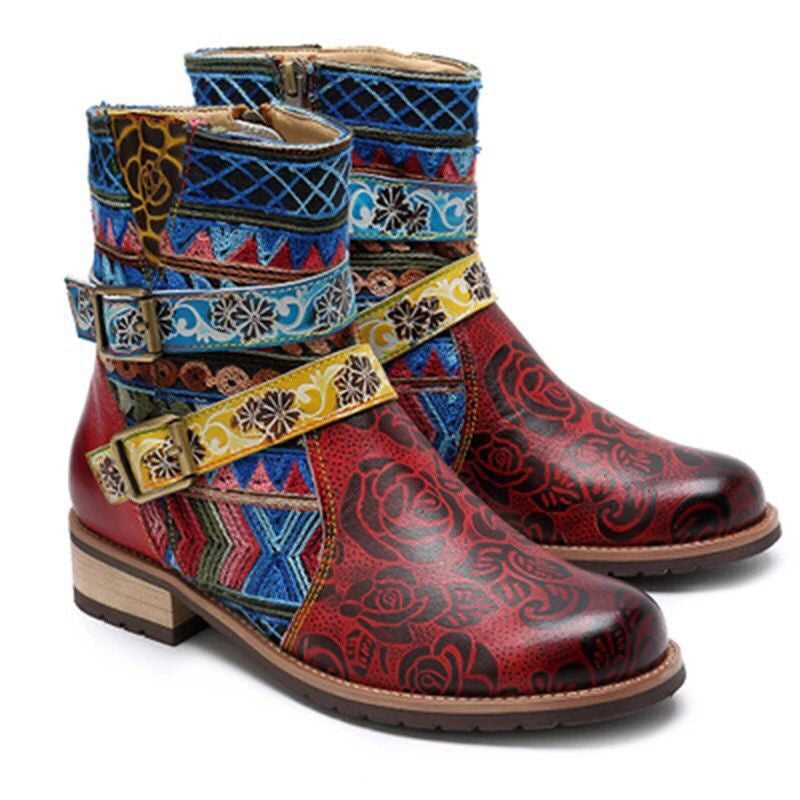 Women's Graphic Round Toe Low Heel Casual Mid Boots