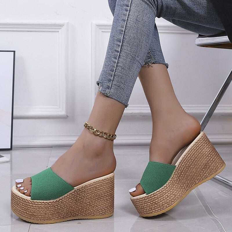 Women's Sandals Wedge Sandals Espadrilles Platform Sandals Platform Wedge Heel Round Toe PU Solid Colored Black Rosy Pink Green