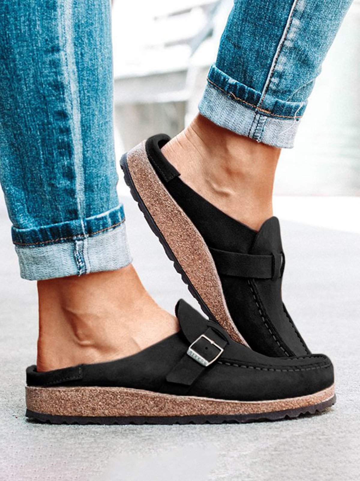 Women Casual Comfy Leather Slip On Sandals