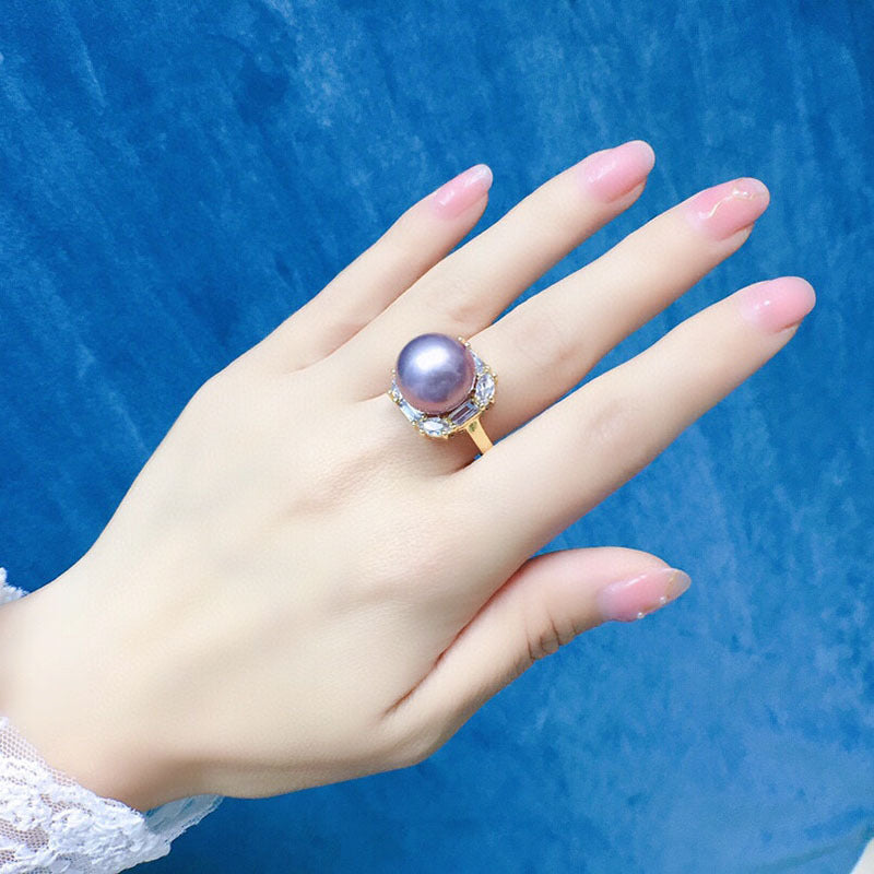 Natural freshwater pearl ring female purple 12--13mm