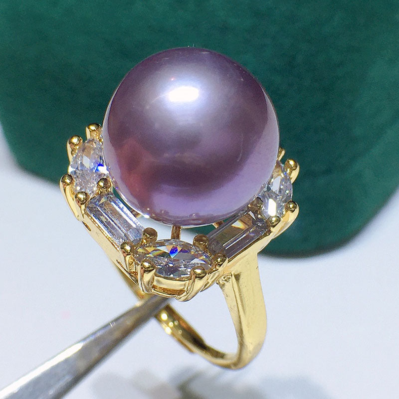 Natural freshwater pearl ring female purple 12--13mm