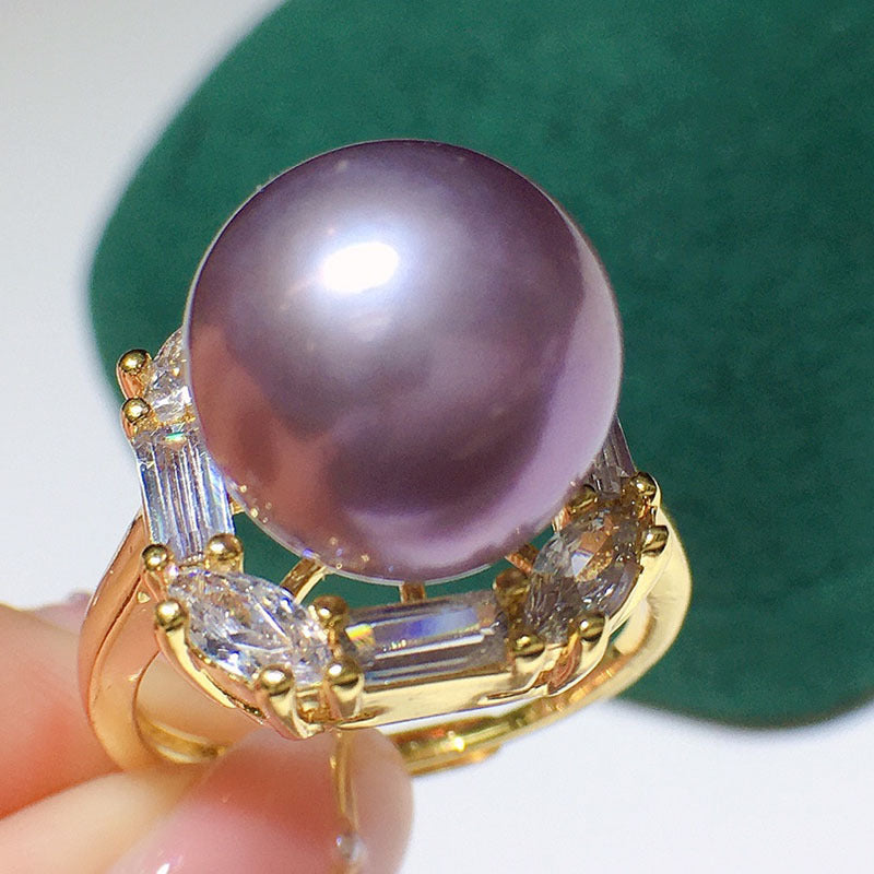 Natural freshwater pearl ring female purple 12--13mm