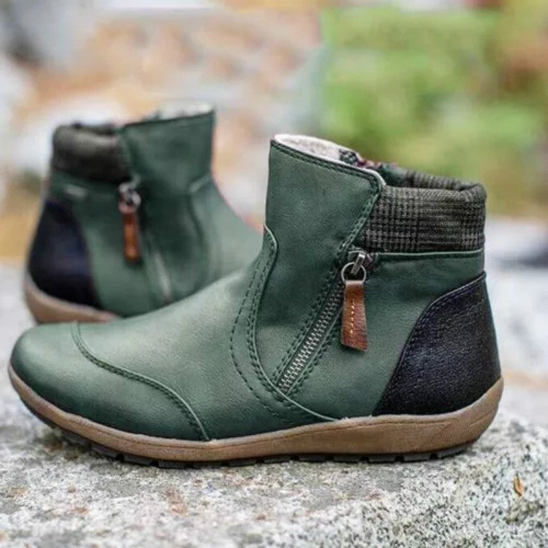 Casual Retro Stitching Zipper Snow Boots