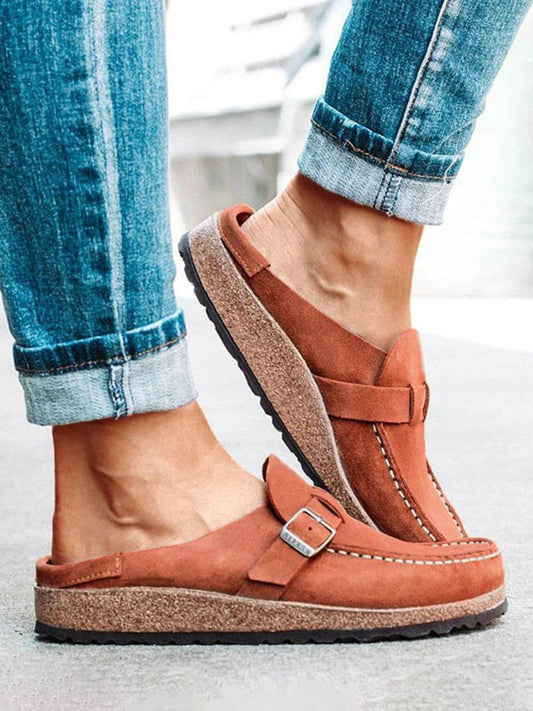 Women Casual Comfy Leather Slip On Sandals