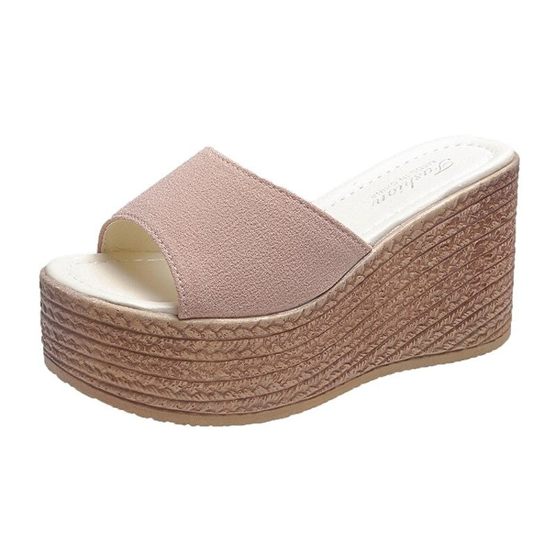 Women's Sandals Wedge Sandals Espadrilles Platform Sandals Platform Wedge Heel Round Toe PU Solid Colored Black Rosy Pink Green