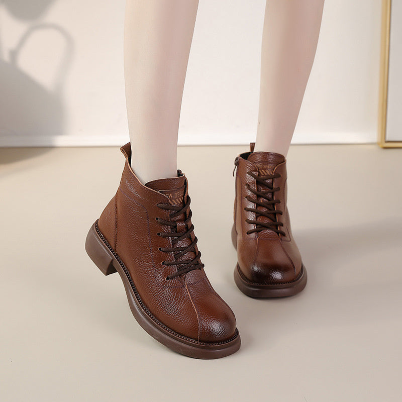 Women's Solid Color Casual Shoelace Mid Heel Cotton Boots