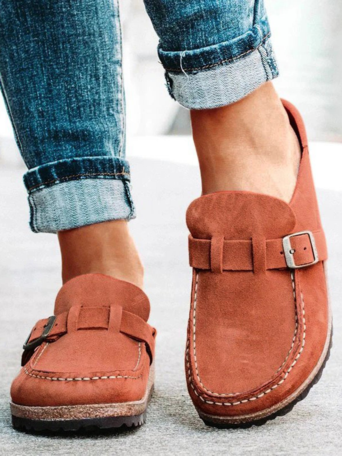 Women Casual Comfy Leather Slip On Sandals