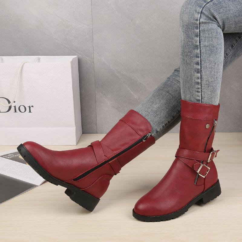 Women Round Toe Mid-Heel Martin Boots