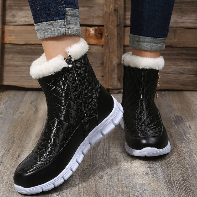 Women's Solid Color Cotton Round Toe Low Heel Snow Boots