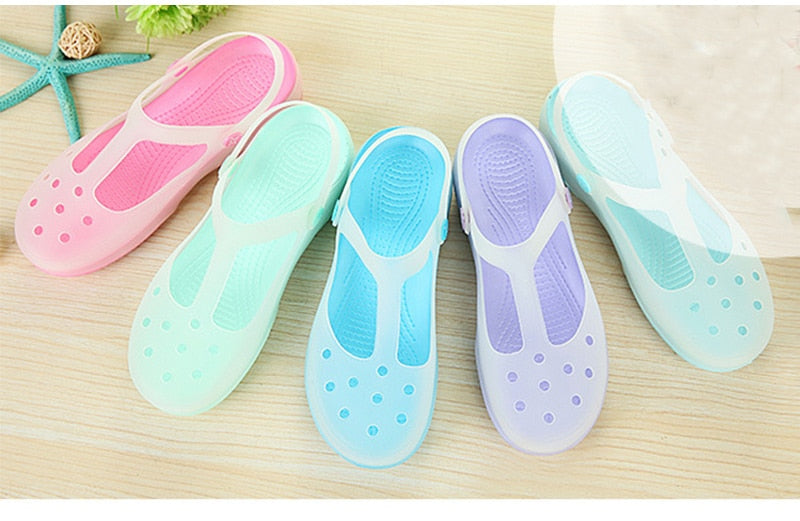 Summer Women Sandals Jelly Flat Shoes Waterproof Female Ankle Buckle Slippers Soft Light Slides Comfortable Beach Shoes