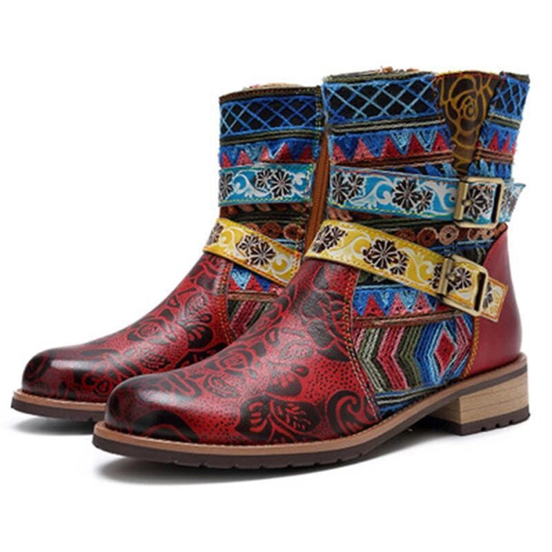 Women's Graphic Round Toe Low Heel Casual Mid Boots