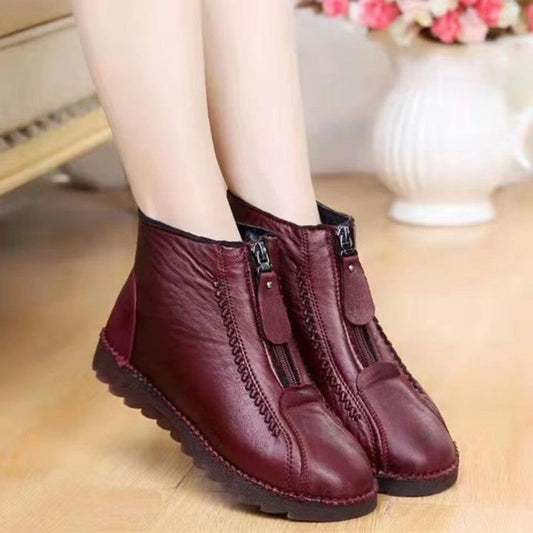 Women Round Toe Rubber Solid Side Zipper Casual Boots