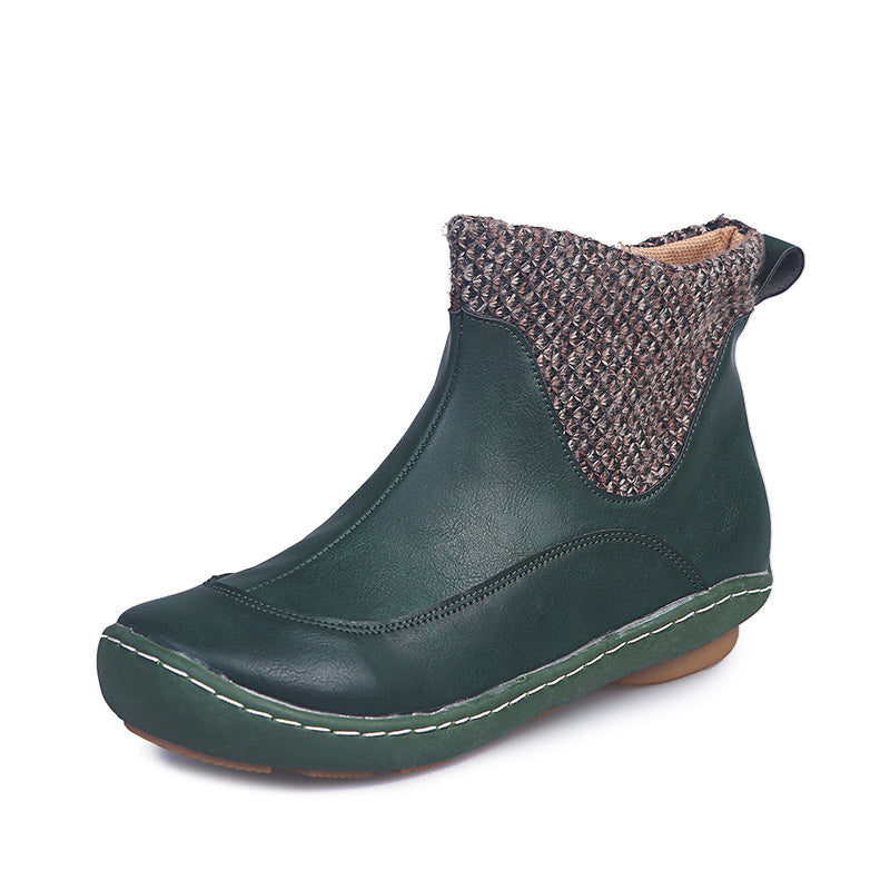 Women's Casual Solid Color Round Toe Low Heel Plush Boots