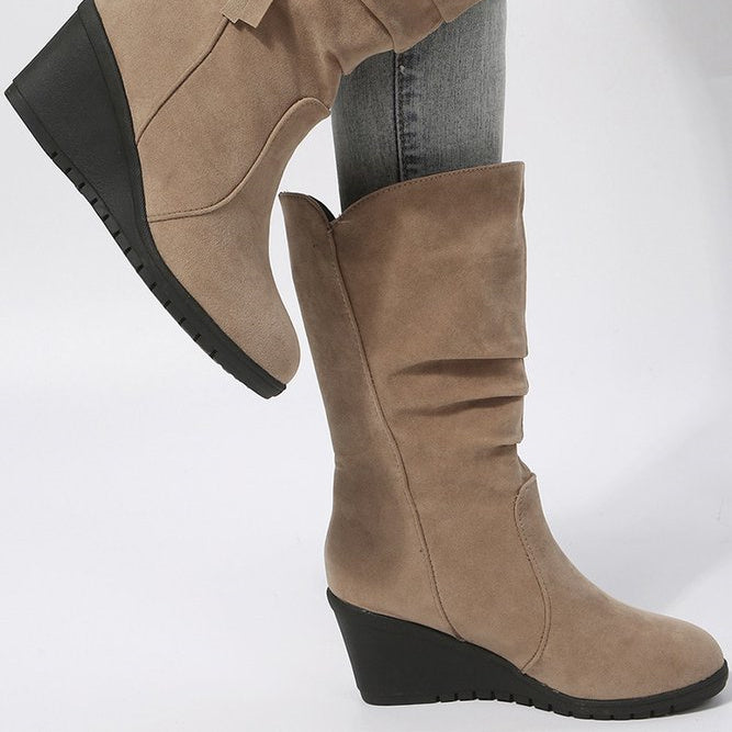 Plus Size Casual Side Zip Faux Suede Wedge Boots