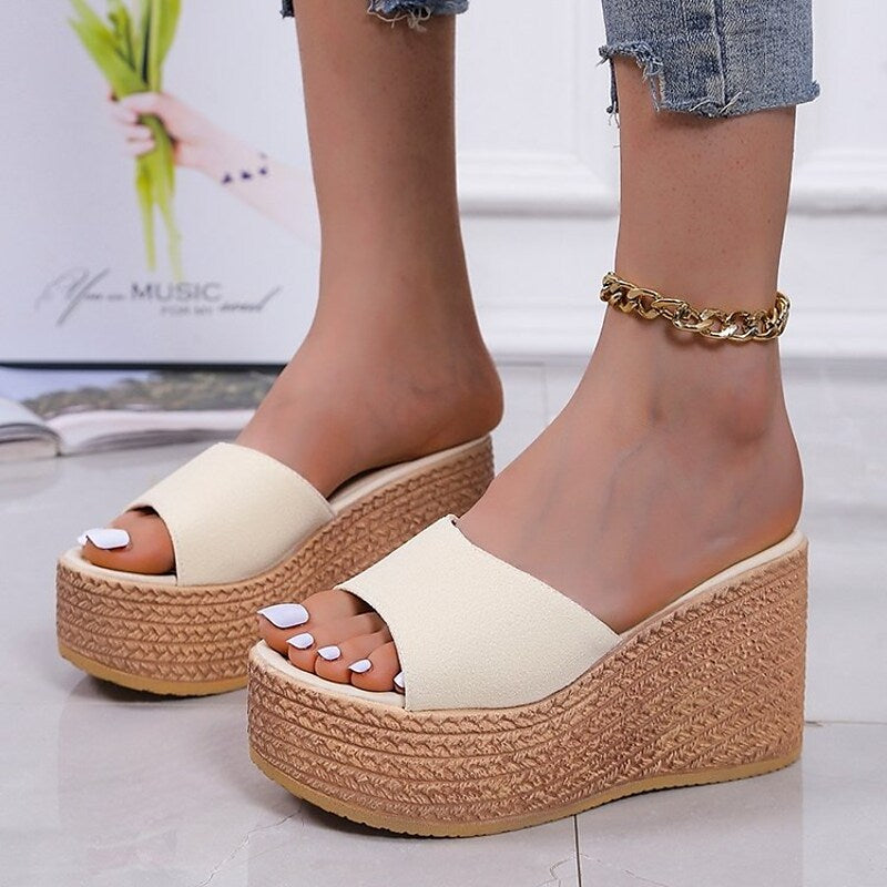 Women's Sandals Wedge Sandals Espadrilles Platform Sandals Platform Wedge Heel Round Toe PU Solid Colored Black Rosy Pink Green