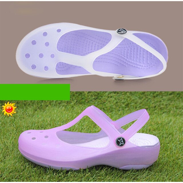 Summer Women Sandals Jelly Flat Shoes Waterproof Female Ankle Buckle Slippers Soft Light Slides Comfortable Beach Shoes