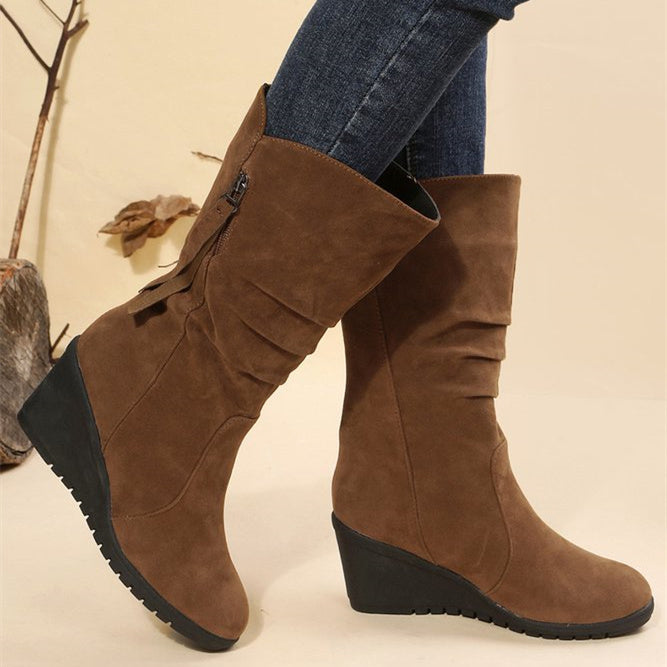 Plus Size Casual Side Zip Faux Suede Wedge Boots